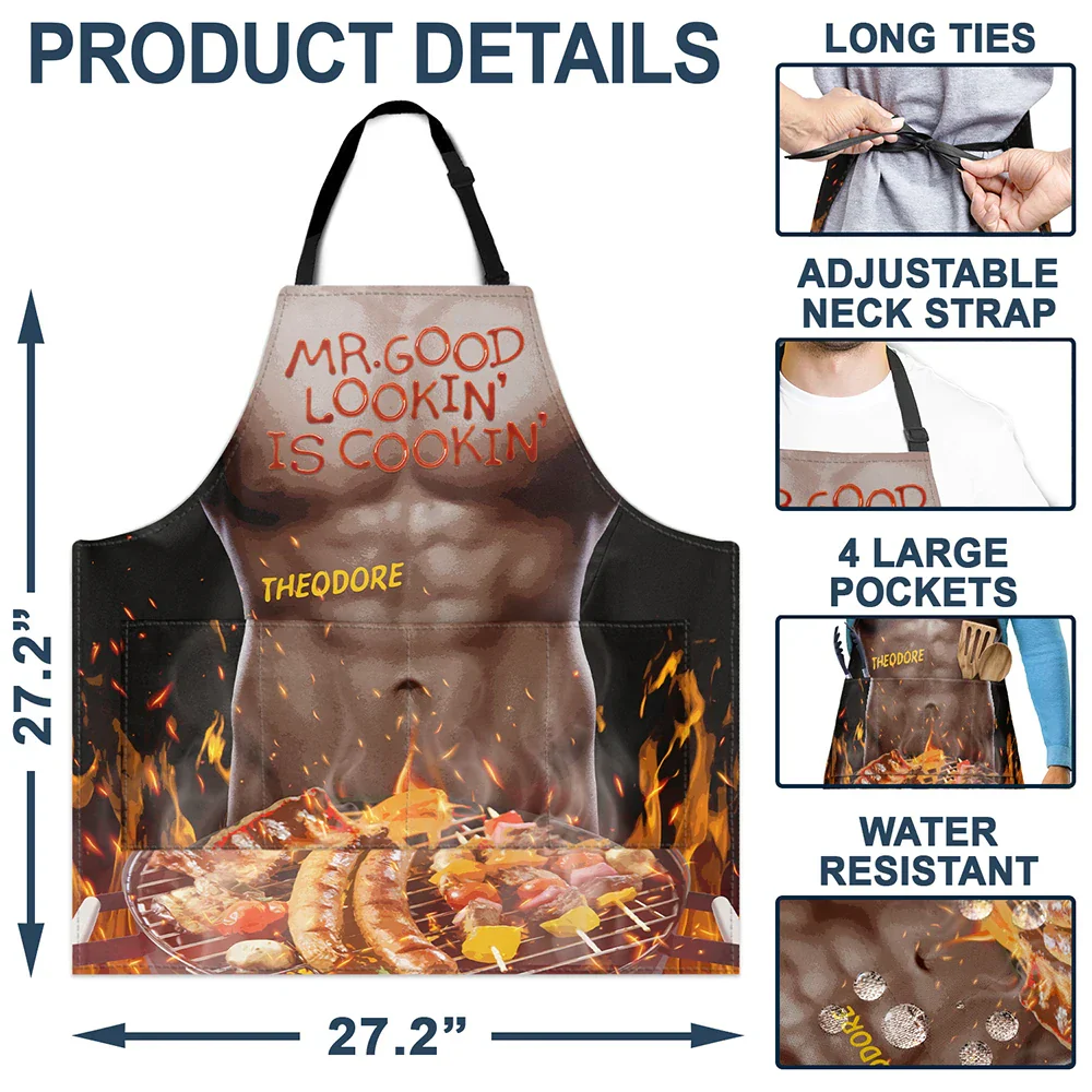 Funny Hot Muscle Man Mr. Good Looking Is Cooking Grilling - Personalized Apron - Image 9