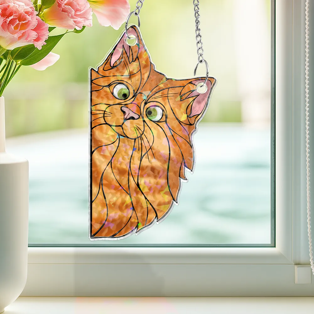 Funny Peeking Cat - Personalized Window Corner Suncatcher - Image 2