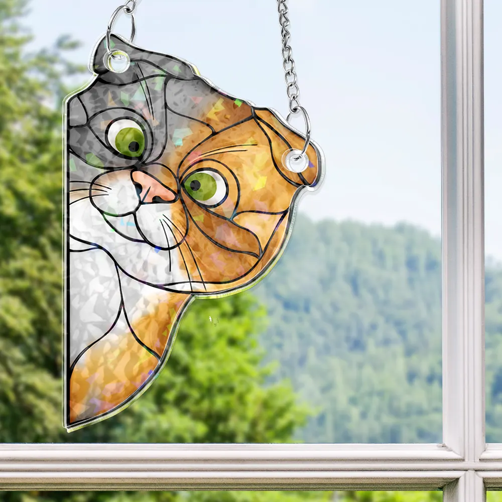 Funny Peeking Cat - Personalized Window Corner Suncatcher - Image 3