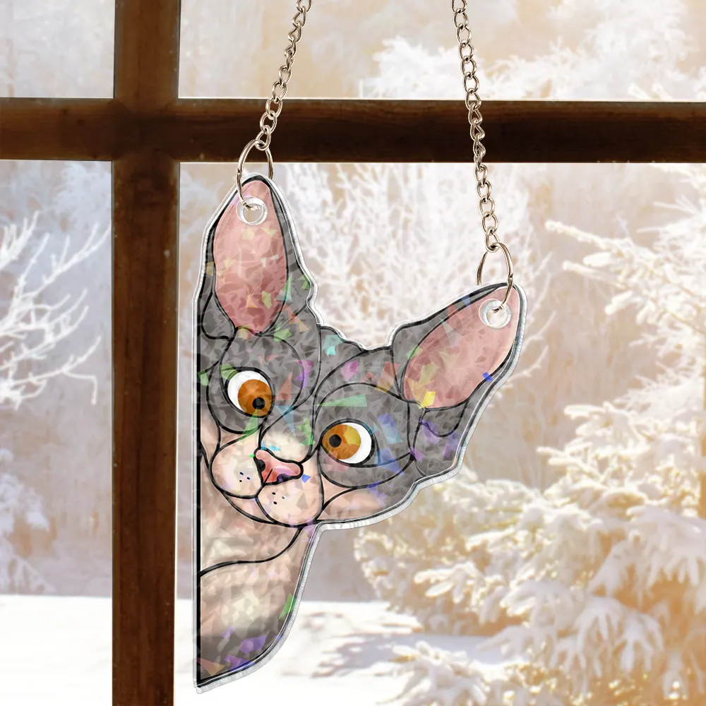 Funny Peeking Cat - Personalized Window Corner Suncatcher - Image 5