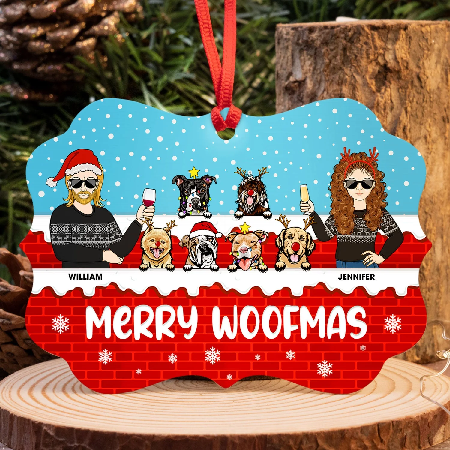 Furry Little Christmas Couple With Dog Cat - Christmas Gift For Pet Owners - Personalized Custom Aluminum Ornament - Image 4