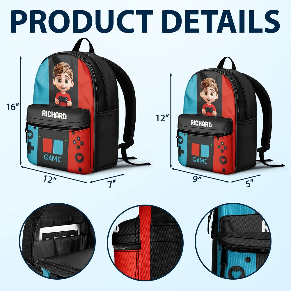 Gaming Kids Boys Girls - Personalized Canvas Backpack - Image 5