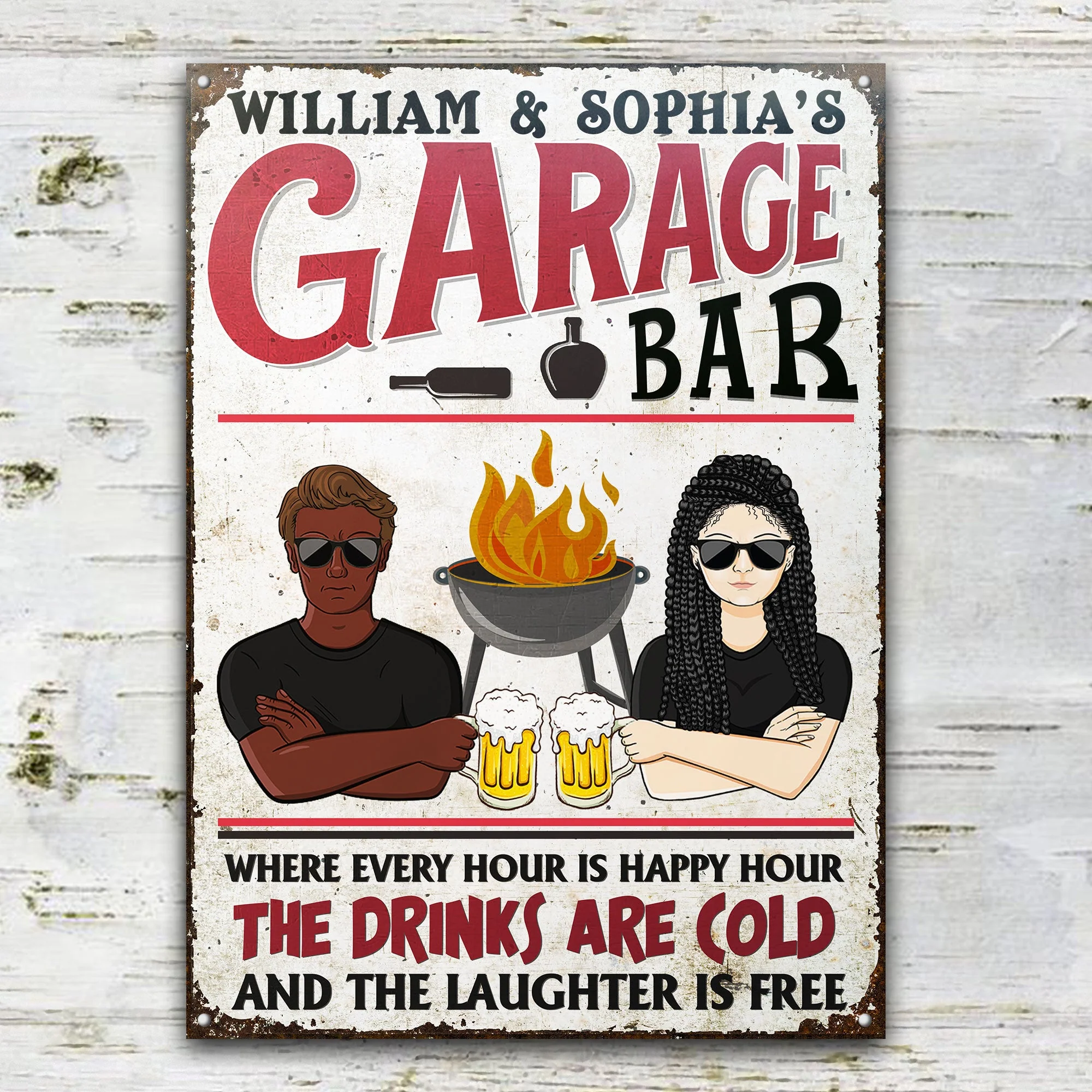 Garage Bar Every Hour Is Happy Hour - Personalized Custom Classic Metal Signs - Image 2