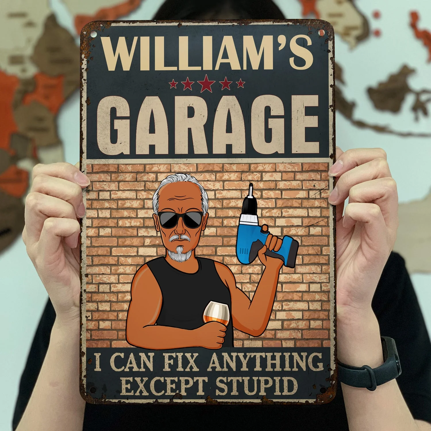 Garage I Can Fix Anything Except Stupid - Gift For Dad Father And Grandpa - Personalized Custom Classic Metal Signs - Image 3