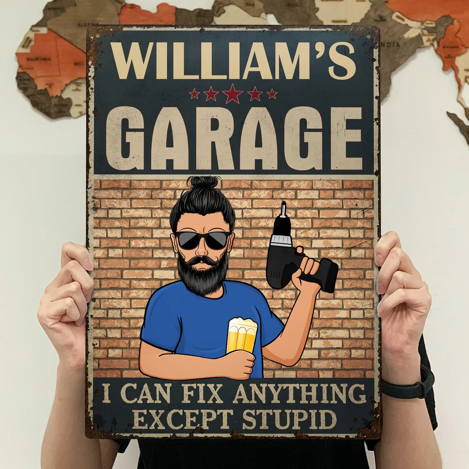 Garage I Can Fix Anything Except Stupid - Gift For Dad Father And Grandpa - Personalized Custom Classic Metal Signs - Image 4