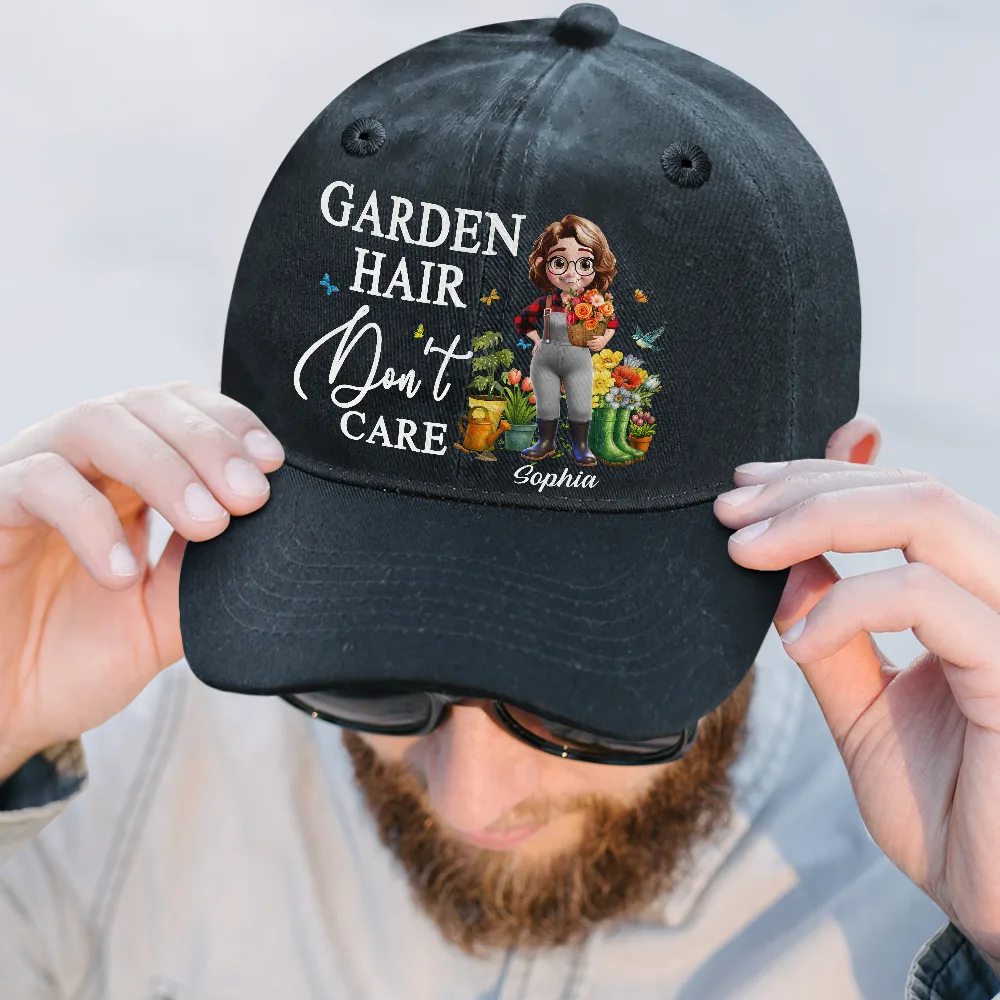 Garden Hair Don't Care - Personalized Vintage Washed Denim Cap - Image 2