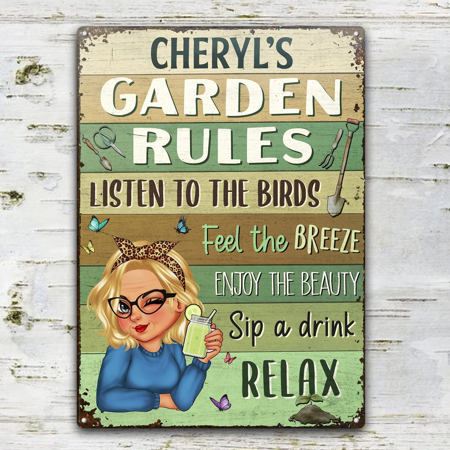 Garden Rules Feel The Breeze - Backyard Sign, Gift For Gardening Lovers, Gardeners - Personalized Classic Metal Signs - Image 2