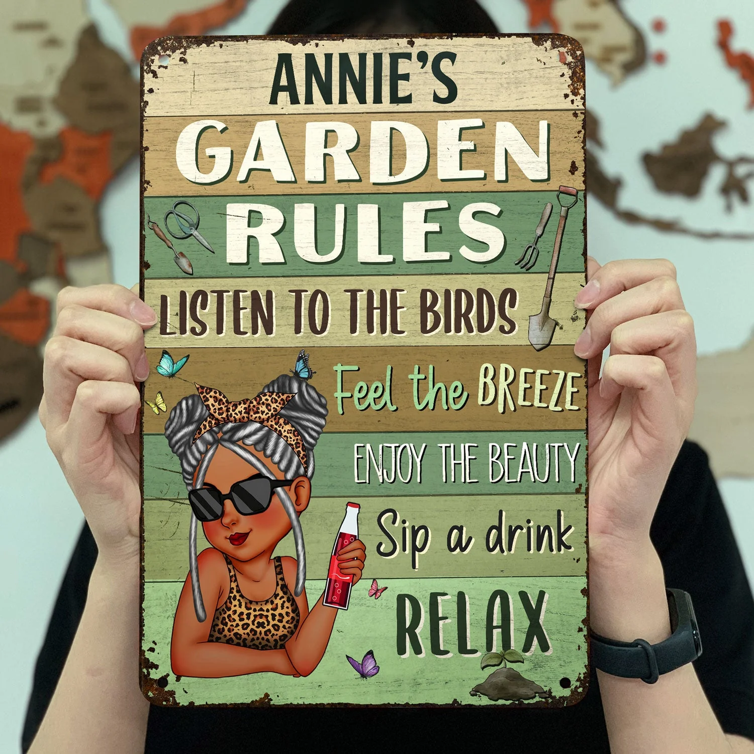 Garden Rules Feel The Breeze - Backyard Sign, Gift For Gardening Lovers, Gardeners - Personalized Classic Metal Signs - Image 3