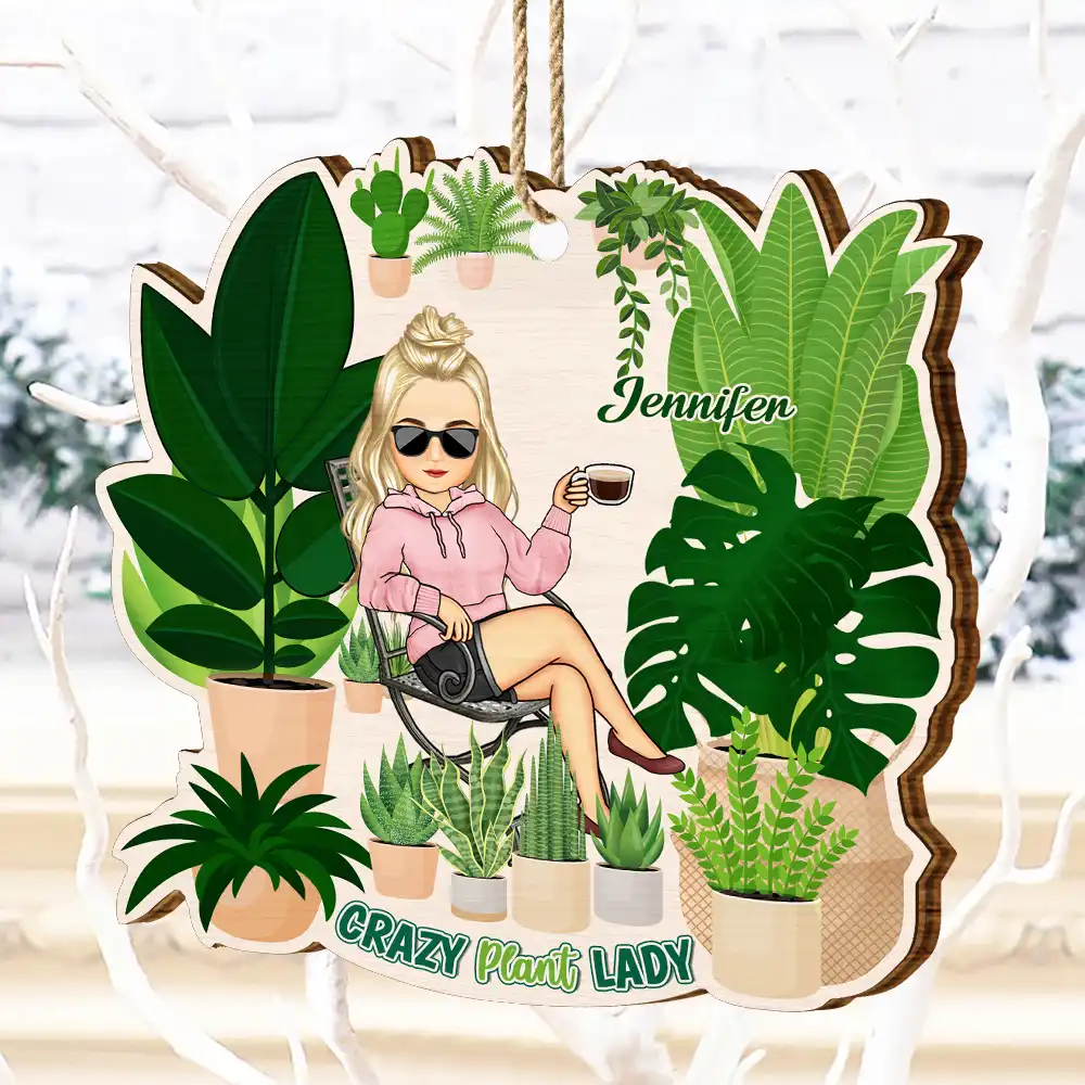Gardener Crazy Plant Lady - Personalized Custom Shaped Wooden Ornament - Image 4