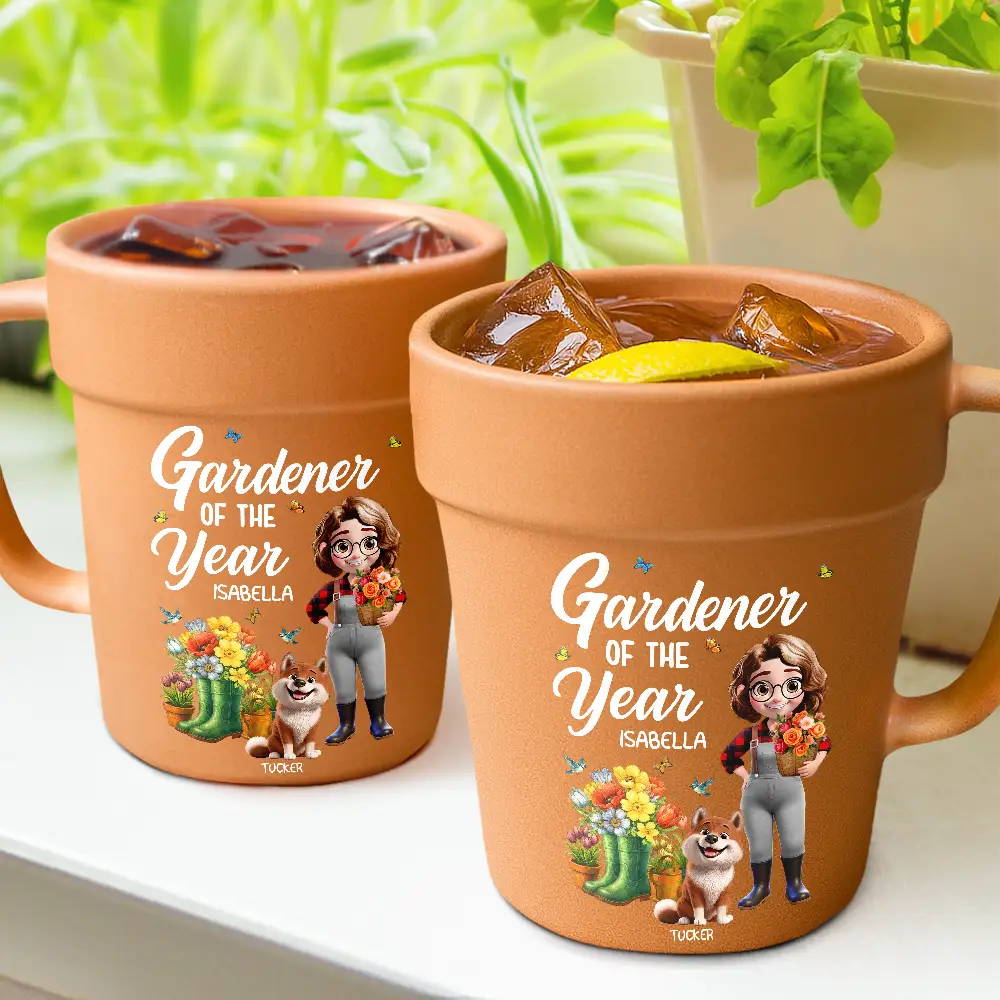 Gardener Of The Year With Dogs - Personalized Plant Pot Ceramic Mug - Image 2