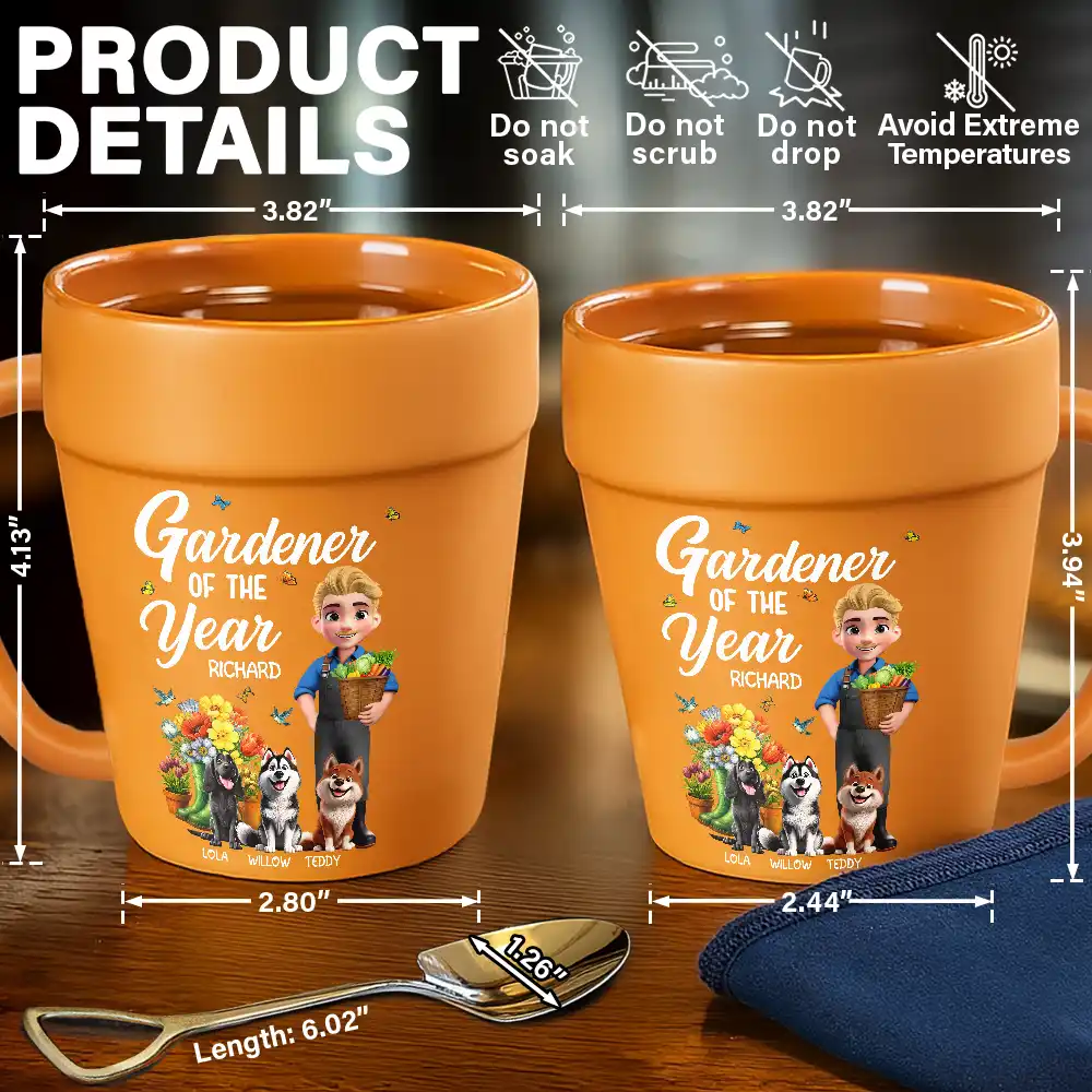 Gardener Of The Year With Dogs - Personalized Plant Pot Ceramic Mug - Image 6