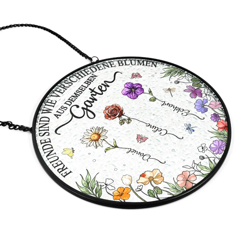 Geburtsblumen Schwestern Besties Aus Demselben Garten - Personalisierter Buntglas-Fenster-Sonnenfänger Zum Aufhängen - Image 2