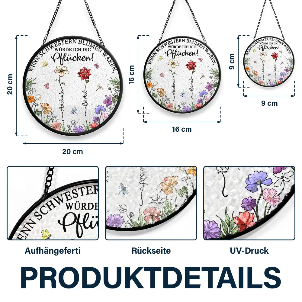 Geburtsblumen Schwestern Besties Aus Demselben Garten - Personalisierter Buntglas-Fenster-Sonnenfänger Zum Aufhängen - Image 3