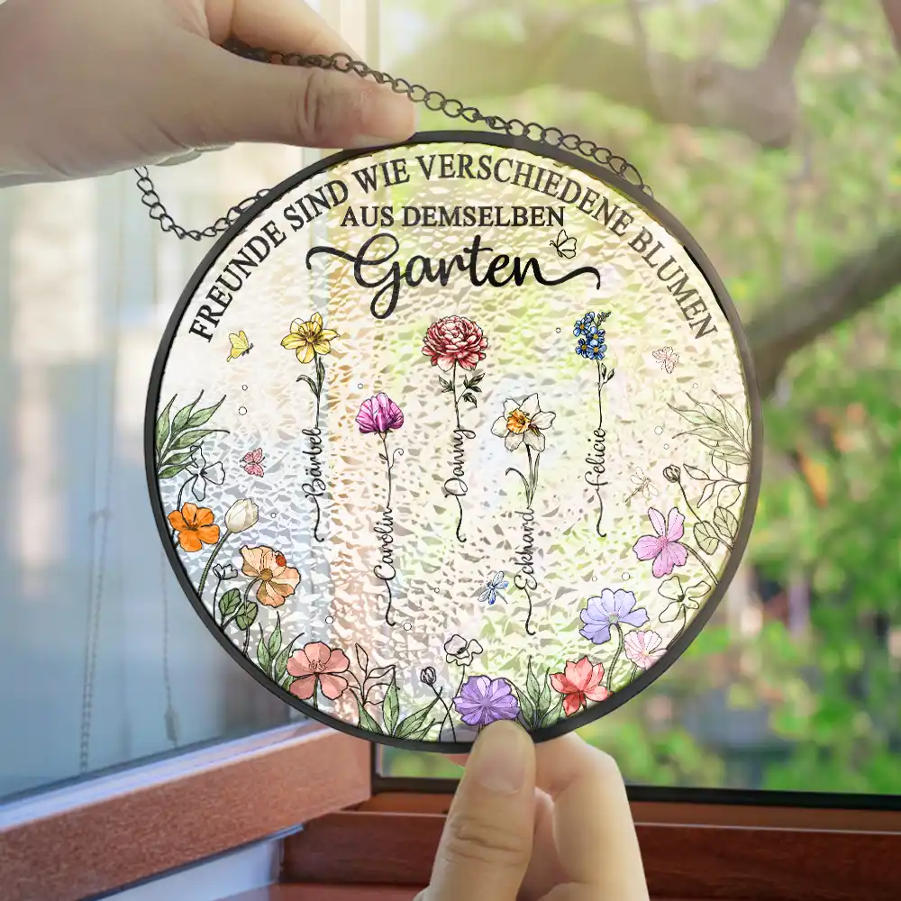 Geburtsblumen Schwestern Besties Aus Demselben Garten - Personalisierter Buntglas-Fenster-Sonnenfänger Zum Aufhängen - Image 4