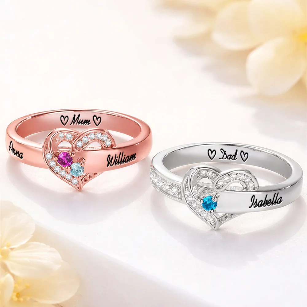 Gemstones Birth Month Mom Grandma Jewelry - Personalized Birthstone Heart Ring - Image 2