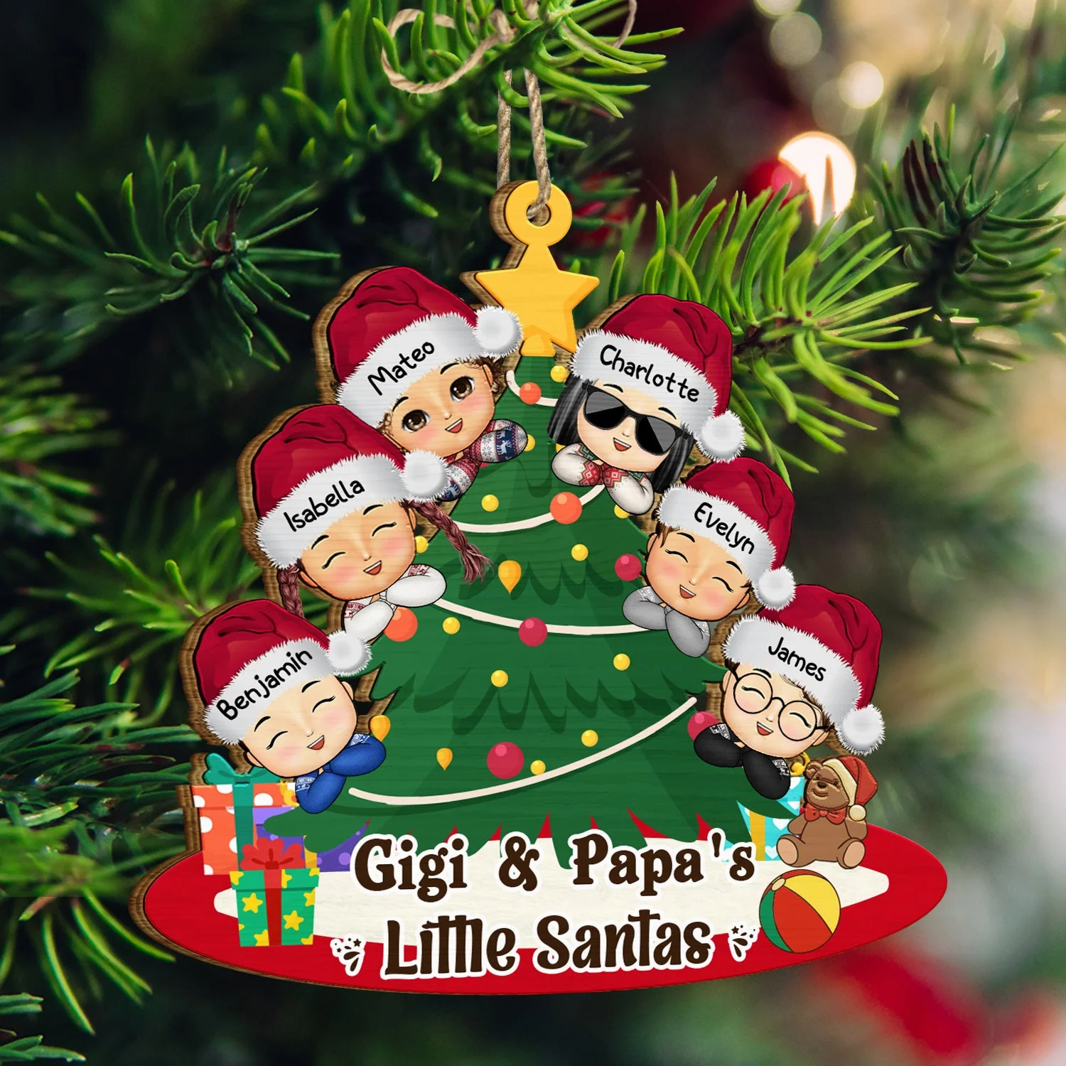 Gigi And Papa's Little Santa - Christmas Gift For Grandparents, Parents - Personalized Wooden Cutout Ornament - Image 3