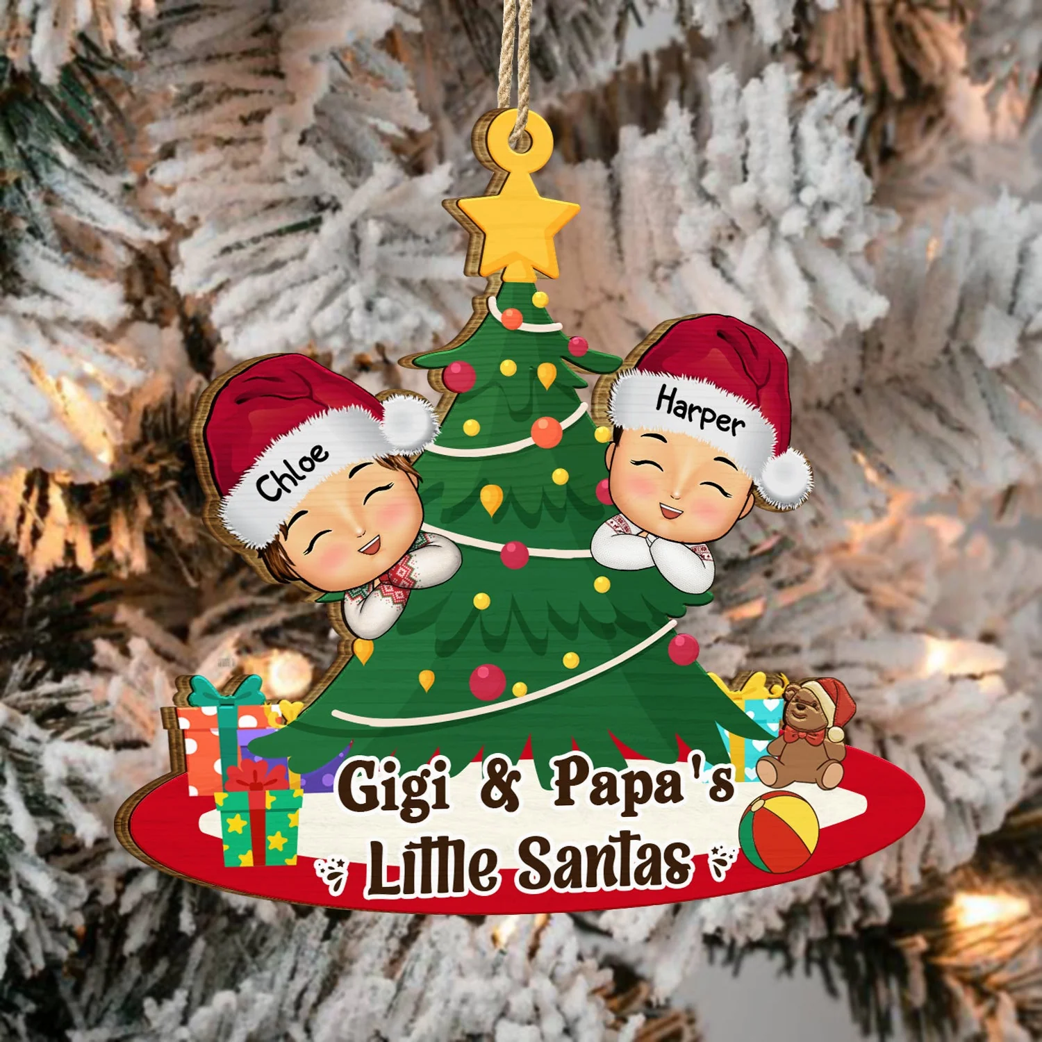 Gigi And Papa's Little Santa - Christmas Gift For Grandparents, Parents - Personalized Wooden Cutout Ornament - Image 4