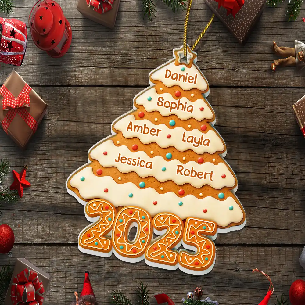Gingerbread Christmas Happy Tree - Personalized Custom Shaped Acrylic Ornament - Image 5