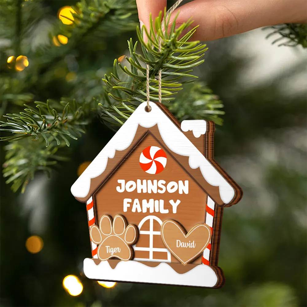Gingerbread Cookie Family - Personalized 2-Layered Wooden Ornament - Image 2
