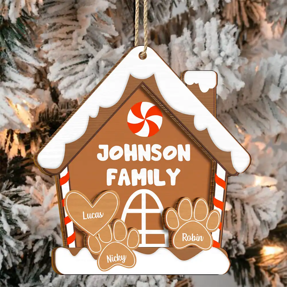 Gingerbread Cookie Family - Personalized 2-Layered Wooden Ornament - Image 3