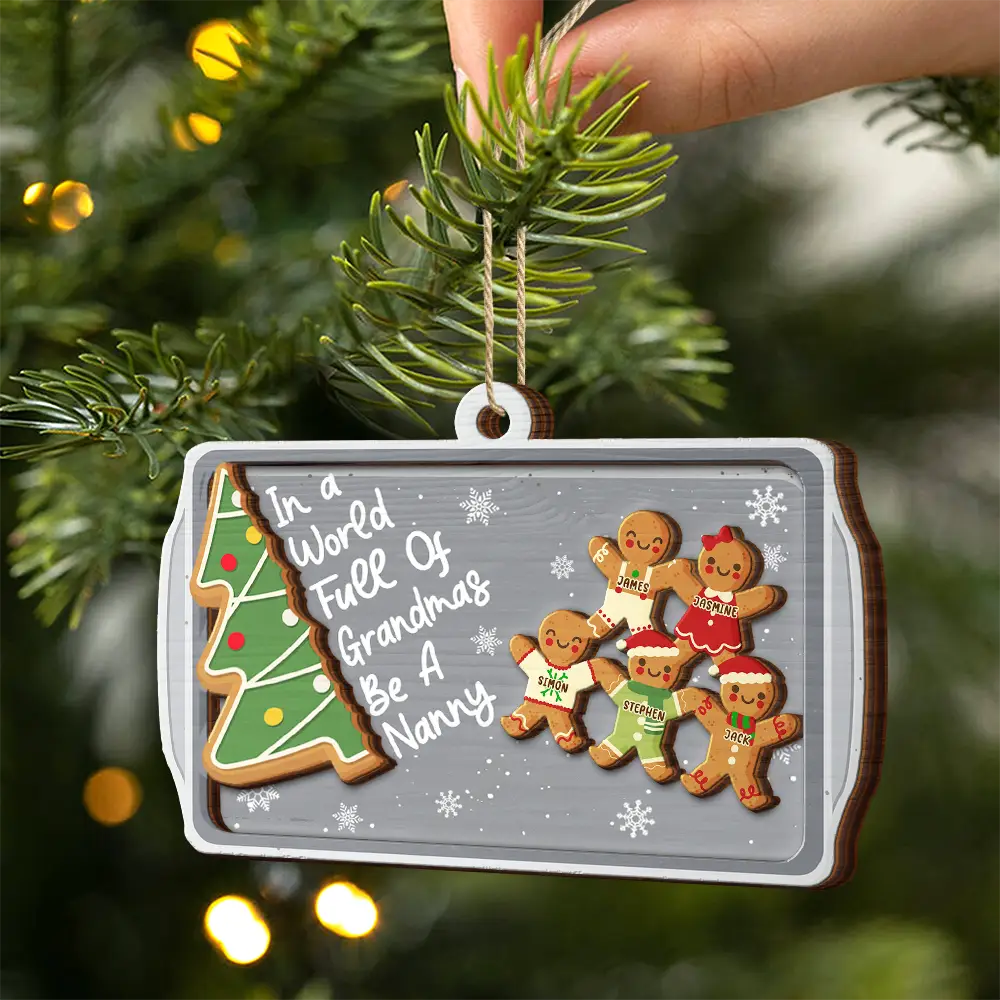 Gingerbread Cookie World Full Of Grandmas - Personalized 2-Layered Wooden Ornament - Image 2