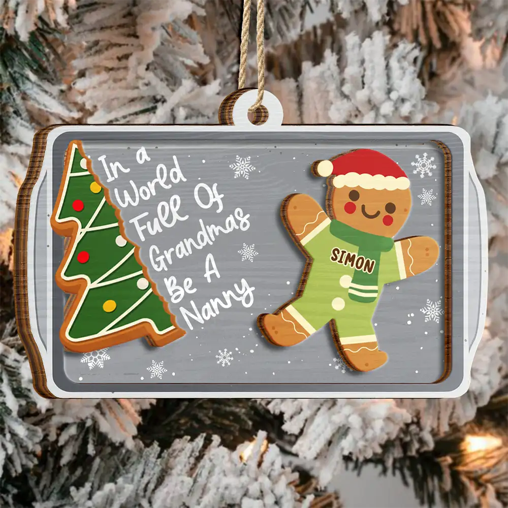 Gingerbread Cookie World Full Of Grandmas - Personalized 2-Layered Wooden Ornament - Image 3