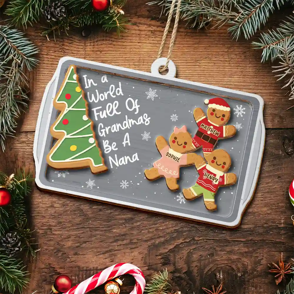 Gingerbread Cookie World Full Of Grandmas - Personalized 2-Layered Wooden Ornament - Image 4