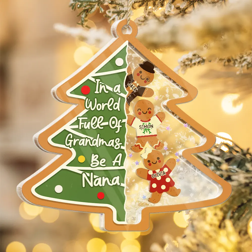 Gingerbread Cookie World Full Of Grandmas - Personalized 3-Layered Acrylic Shaker Ornament - Image 4