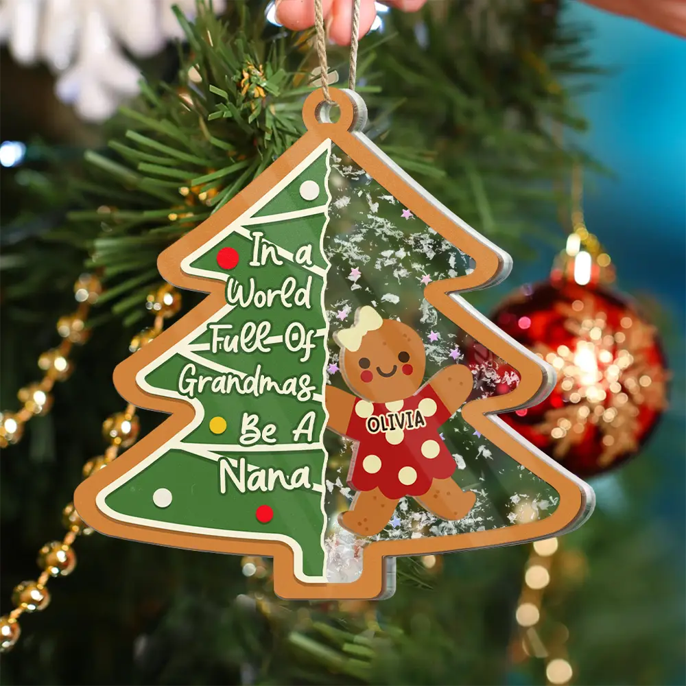 Gingerbread Cookie World Full Of Grandmas - Personalized 3-Layered Acrylic Shaker Ornament - Image 5