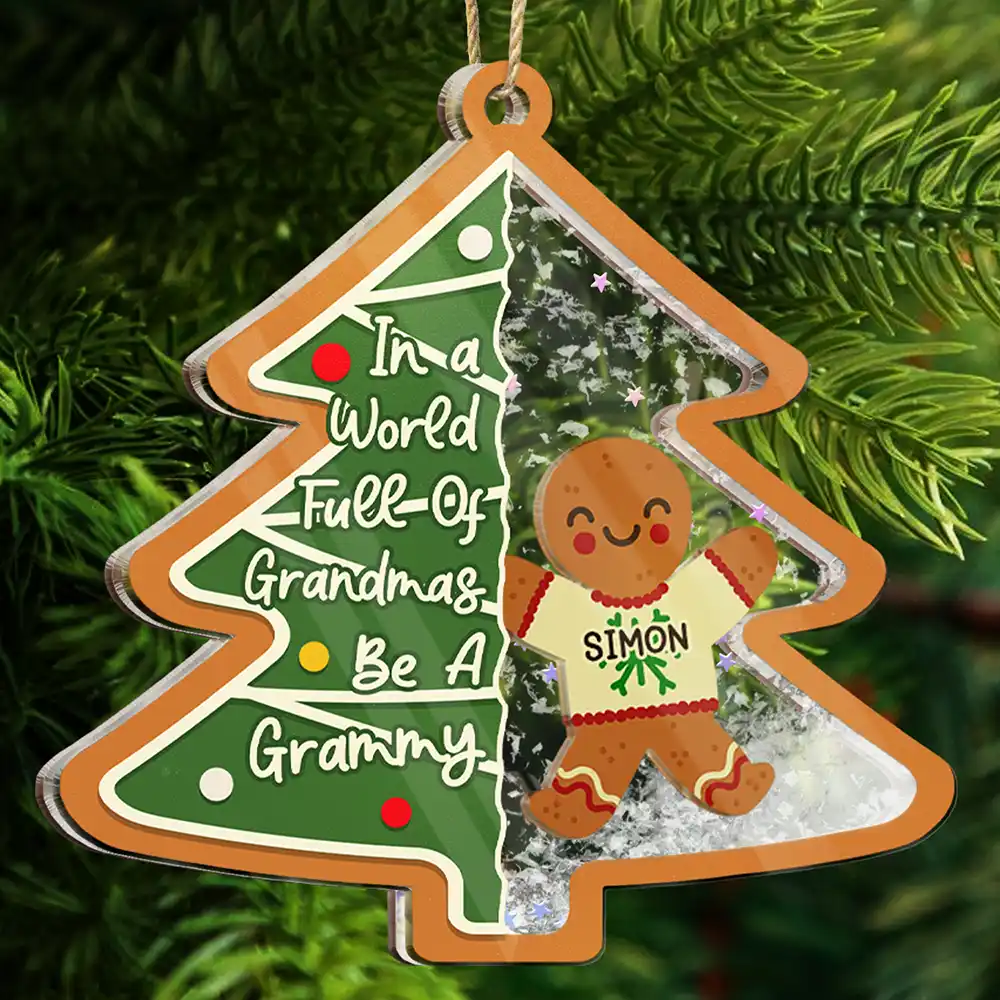 Gingerbread Cookie World Full Of Grandmas - Personalized 3-Layered Acrylic Shaker Ornament - Image 6