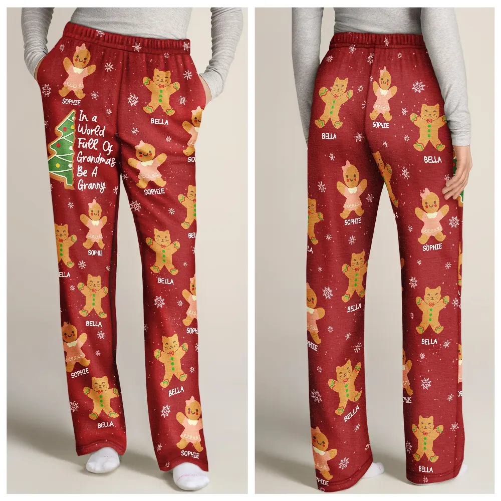 Gingerbread Cookie World Full Of Grandmas - Personalized Pajama Pants - Image 3