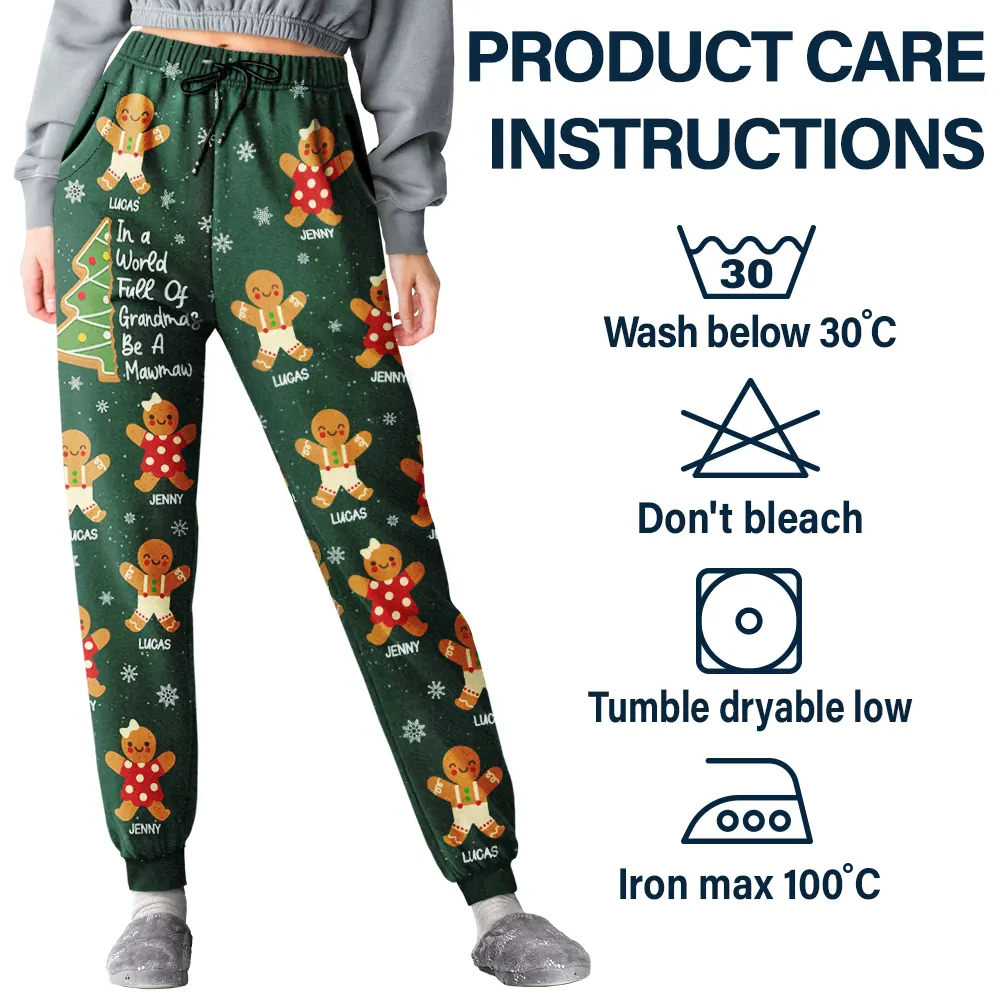 Gingerbread Cookie World Full Of Grandmas - Personalized Pajama Pants - Image 5
