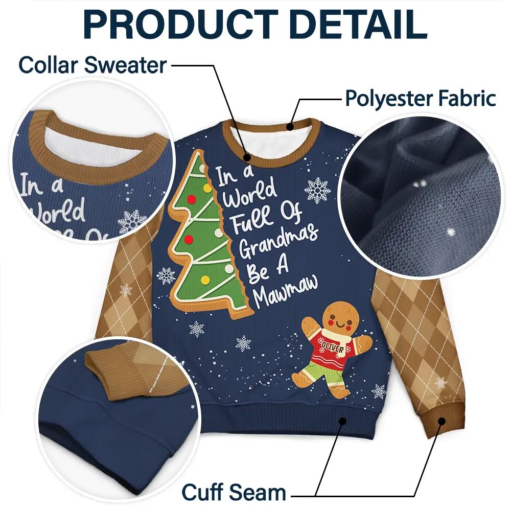 Gingerbread Cookie World Full Of Grandmas - Personalized Unisex Ugly Sweater - Image 7