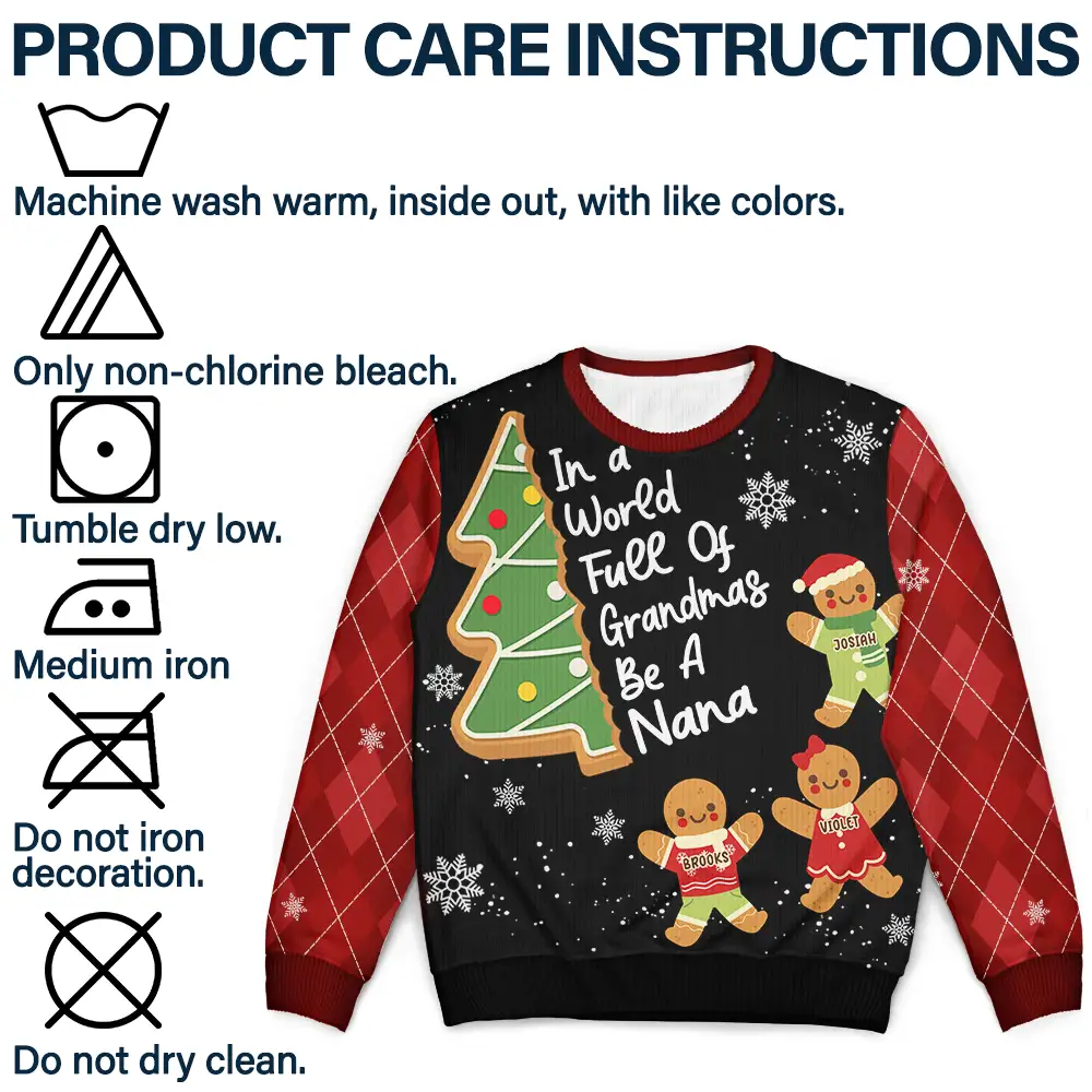 Gingerbread Cookie World Full Of Grandmas - Personalized Unisex Ugly Sweater - Image 8