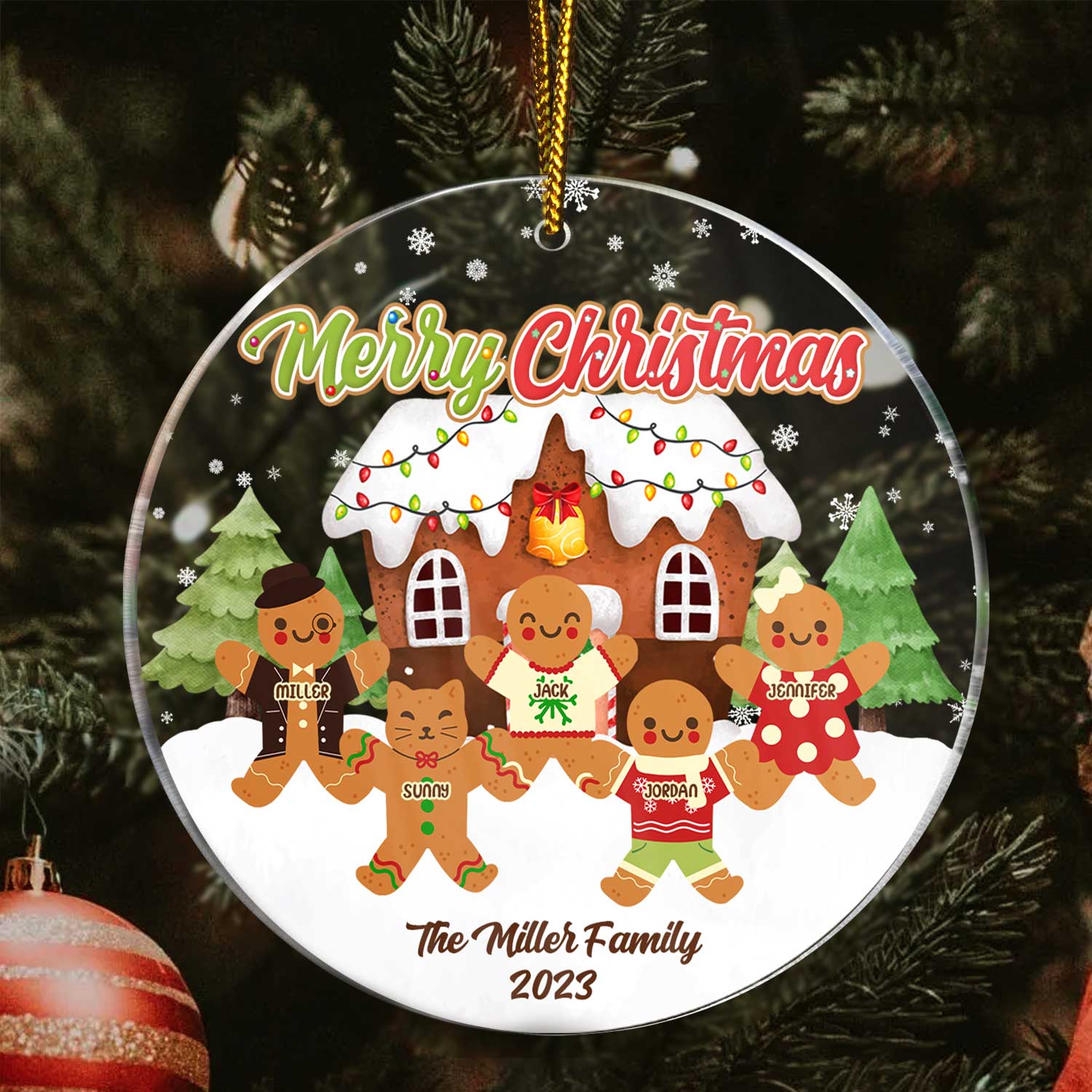Gingerbread Cookies Family - Christmas Gift For Family - Personalized Circle Acrylic Ornament - Image 3