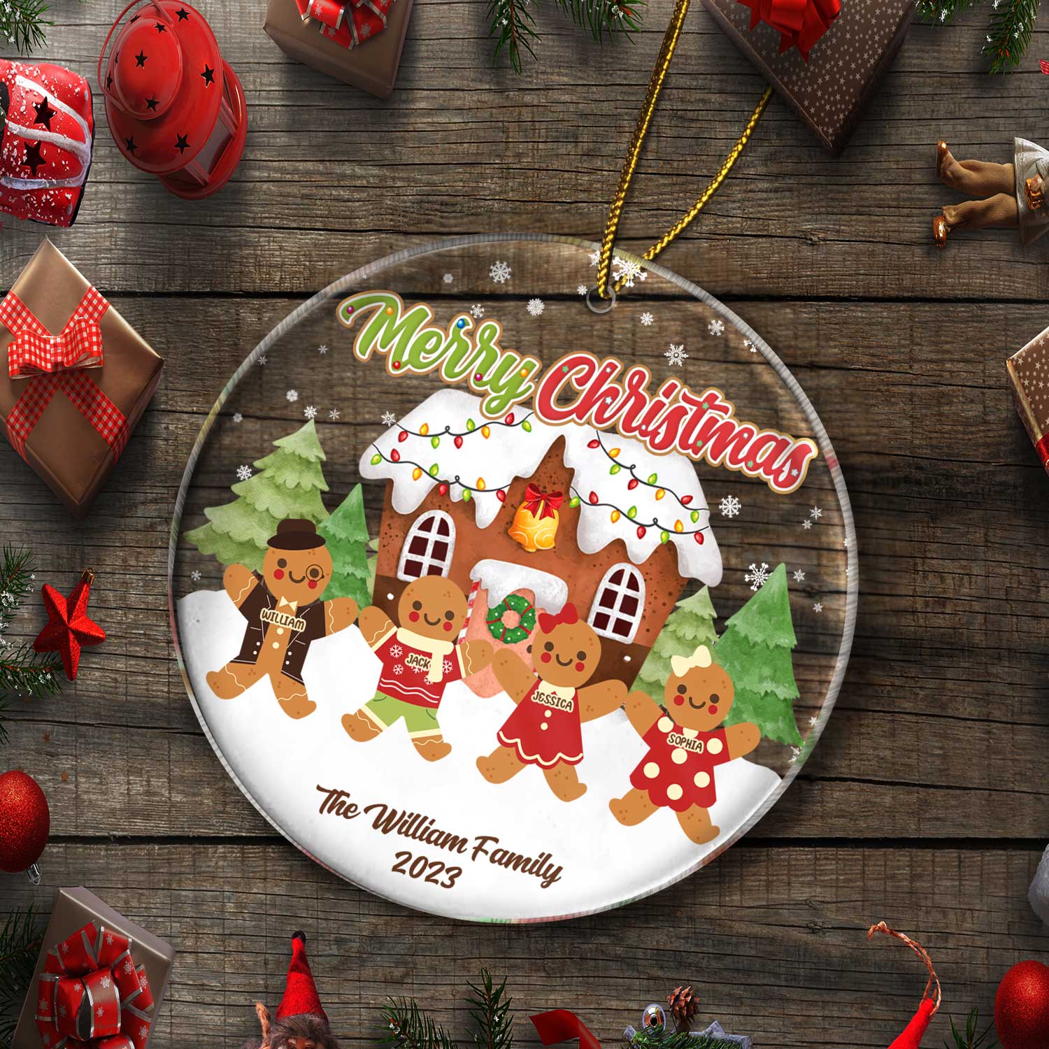 Gingerbread Cookies Family - Christmas Gift For Family - Personalized Circle Acrylic Ornament - Image 5