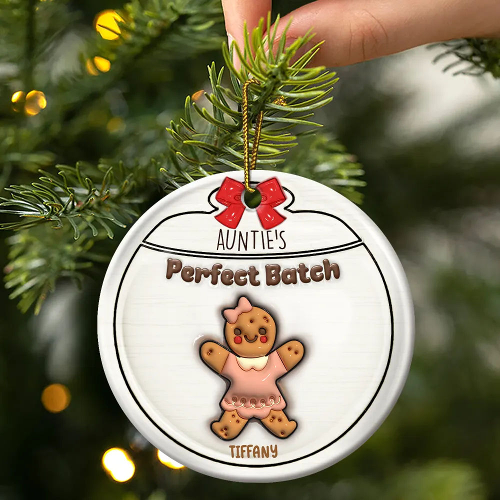 Gingerbread Cookies Grandma Grandpa Perfect Patch - 3D Inflated Effect Printed Personalized Circle Ceramic Ornament - Image 3