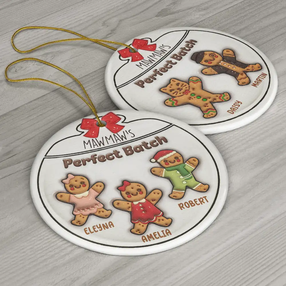 Gingerbread Cookies Grandma Grandpa Perfect Patch - 3D Inflated Effect Printed Personalized Circle Ceramic Ornament - Image 6