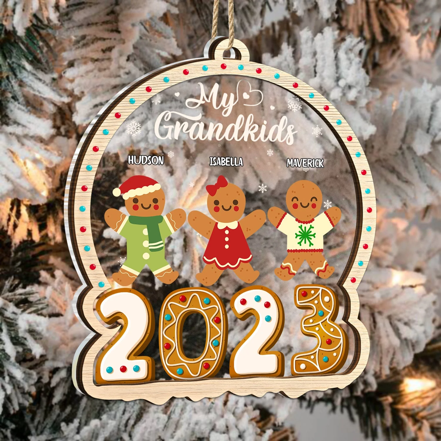 Gingerbread Cookies Our Grandkids - Christmas Gift For Grandma, Grandpa, Grandparents - Personalized 2-Layered Mix Ornament - Image 3