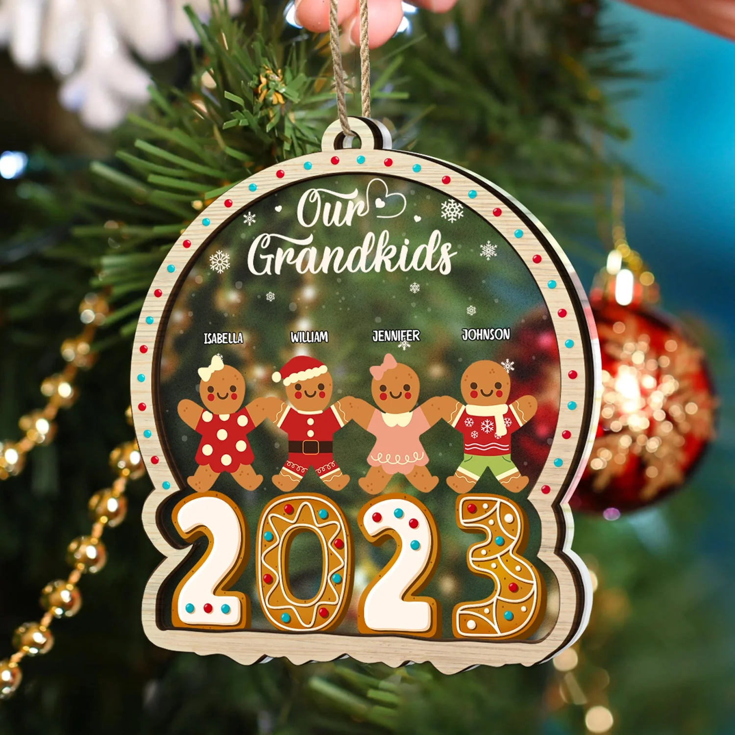 Gingerbread Cookies Our Grandkids - Christmas Gift For Grandma, Grandpa, Grandparents - Personalized 2-Layered Mix Ornament - Image 4