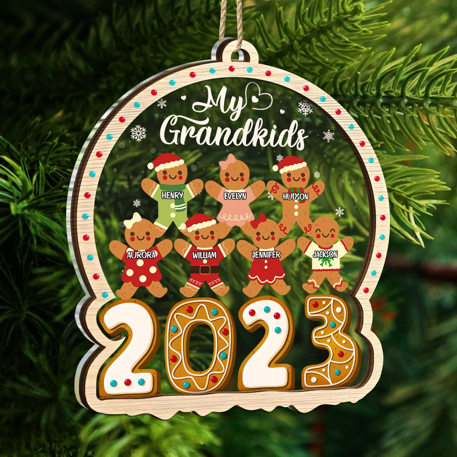 Gingerbread Cookies Our Grandkids - Christmas Gift For Grandma, Grandpa, Grandparents - Personalized 2-Layered Mix Ornament - Image 5