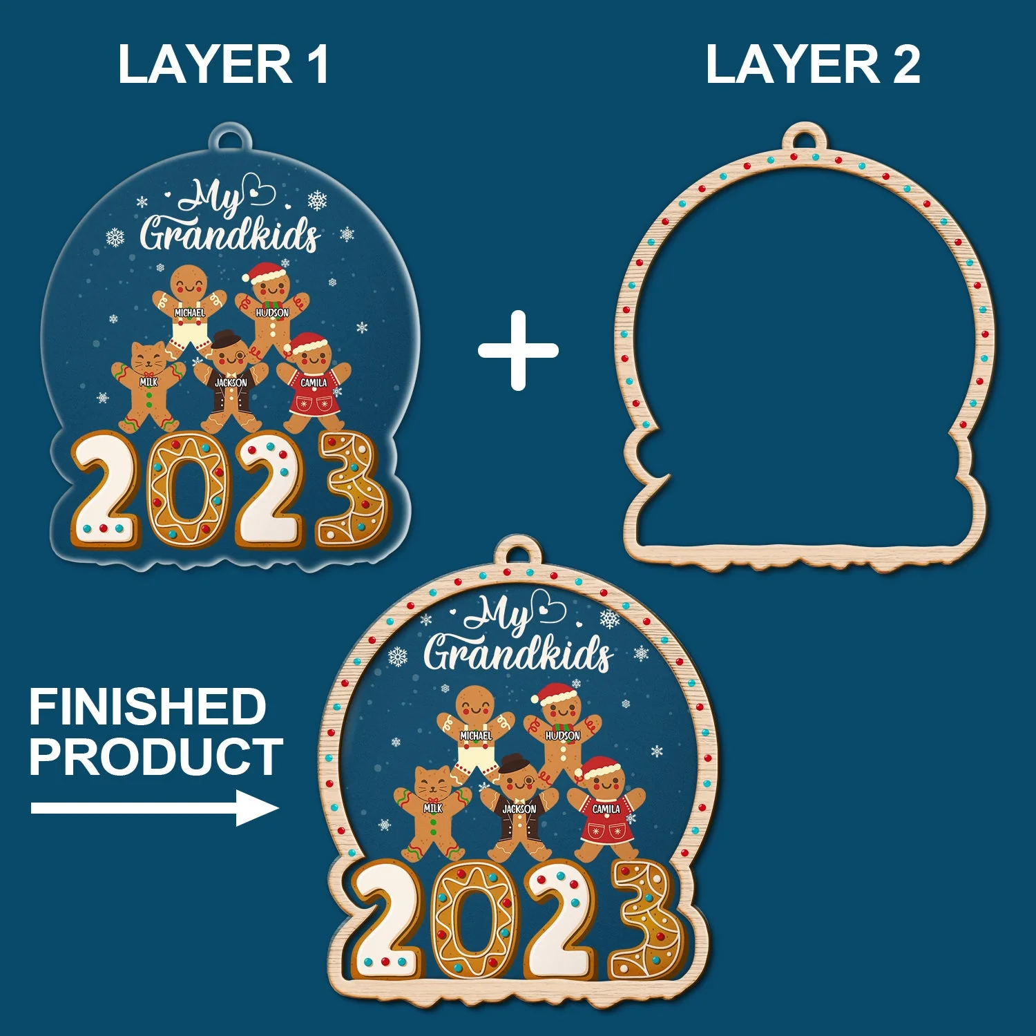 Gingerbread Cookies Our Grandkids - Christmas Gift For Grandma, Grandpa, Grandparents - Personalized 2-Layered Mix Ornament - Image 6