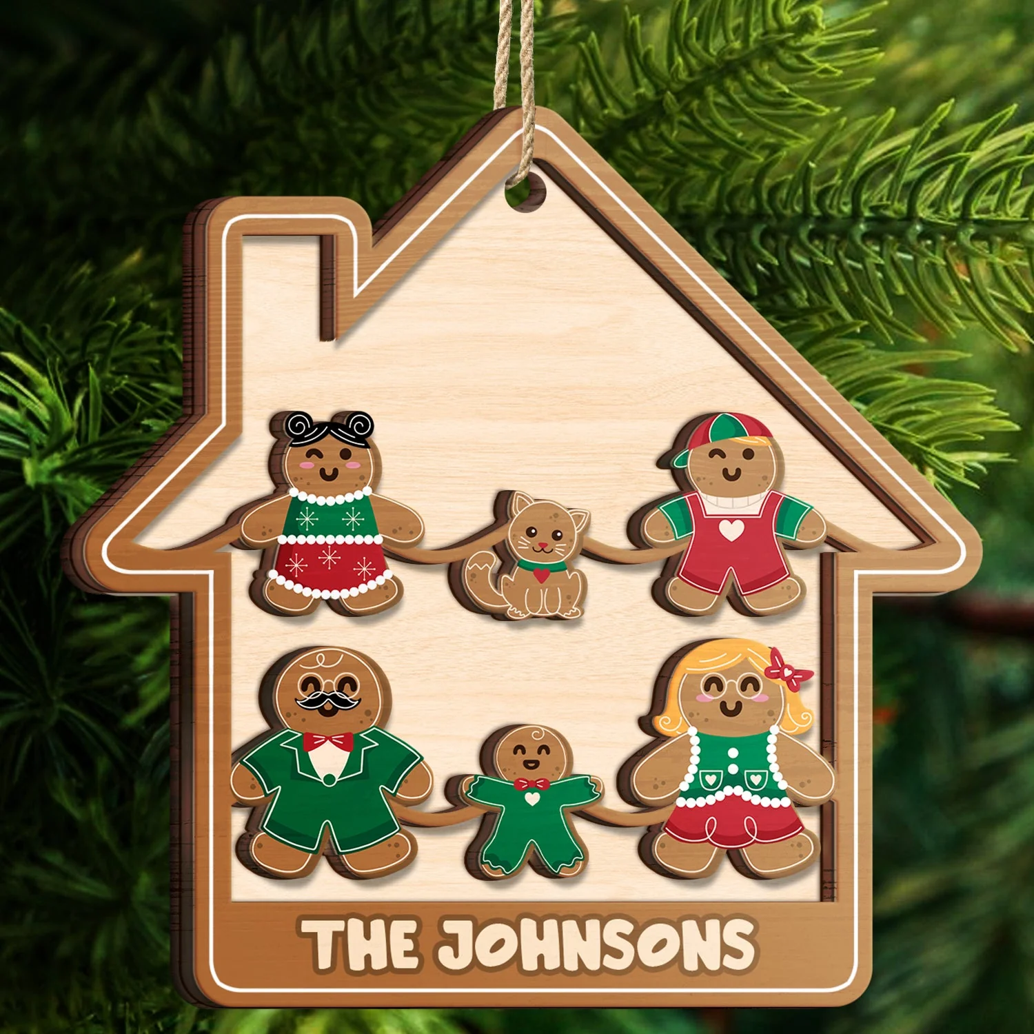 Gingerbread Cookies Pet Family - Christmas, Gift For Family - Personalized 2-Layered Wooden Ornament - Image 4