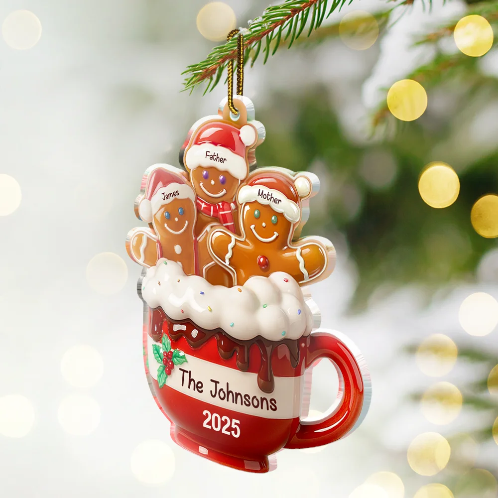 Gingerbread Cup Family - Personalized Custom Shaped Acrylic Ornament - Image 2