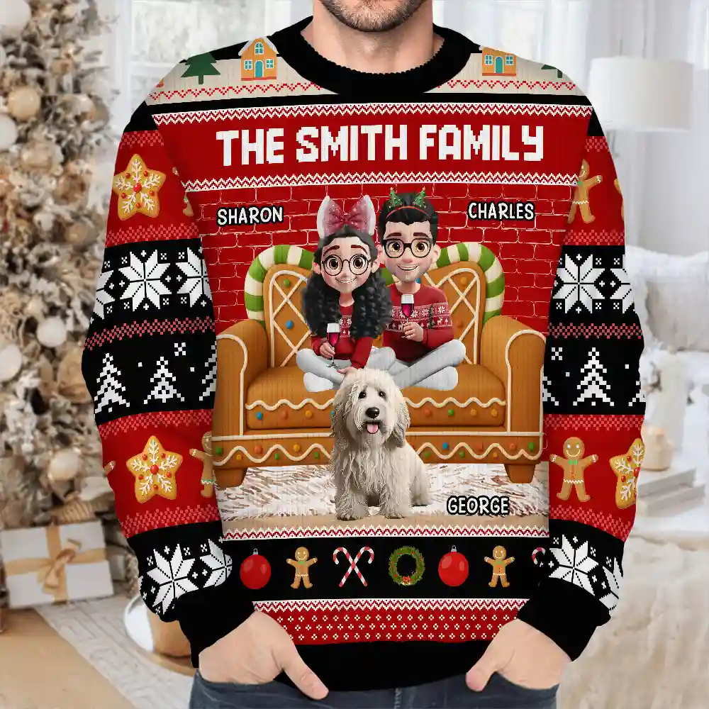 Gingerbread Family - Personalized Unisex Ugly Sweater - Image 4