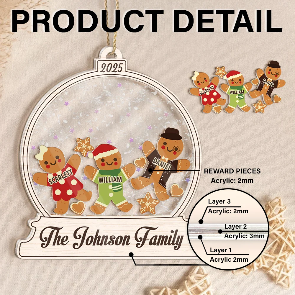 Gingerbread Family Shaker - Personalized 3-Layered Acrylic Shaker Ornament - Image 2