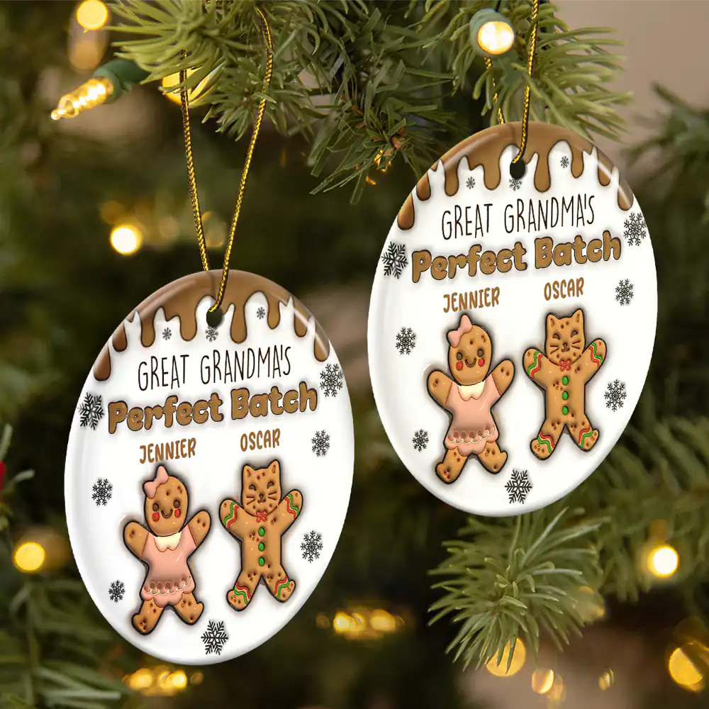 Gingerbread Grandma Grandpa Perfect Batch - 3D Inflated Effect Printed Ornament, Personalized Circle Ceramic Ornament - Image 2