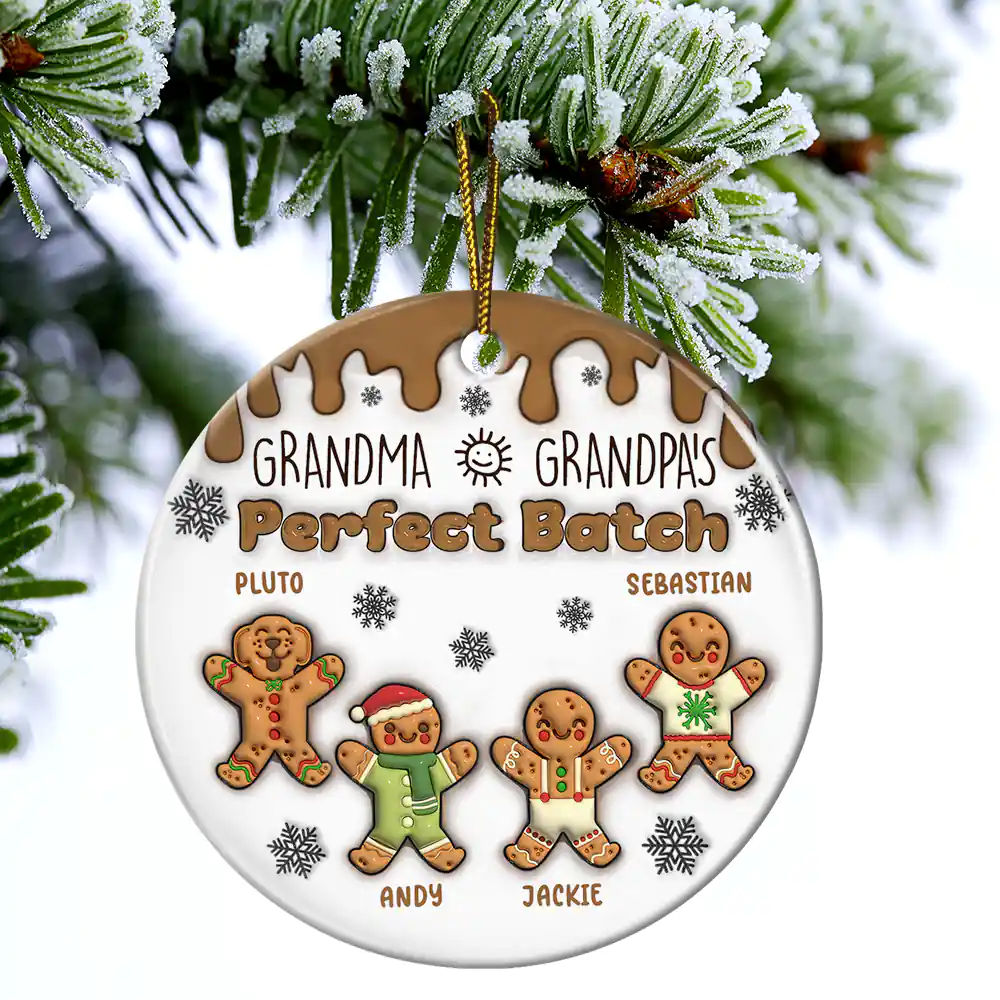 Gingerbread Grandma Grandpa Perfect Batch - 3D Inflated Effect Printed Ornament, Personalized Circle Ceramic Ornament - Image 4