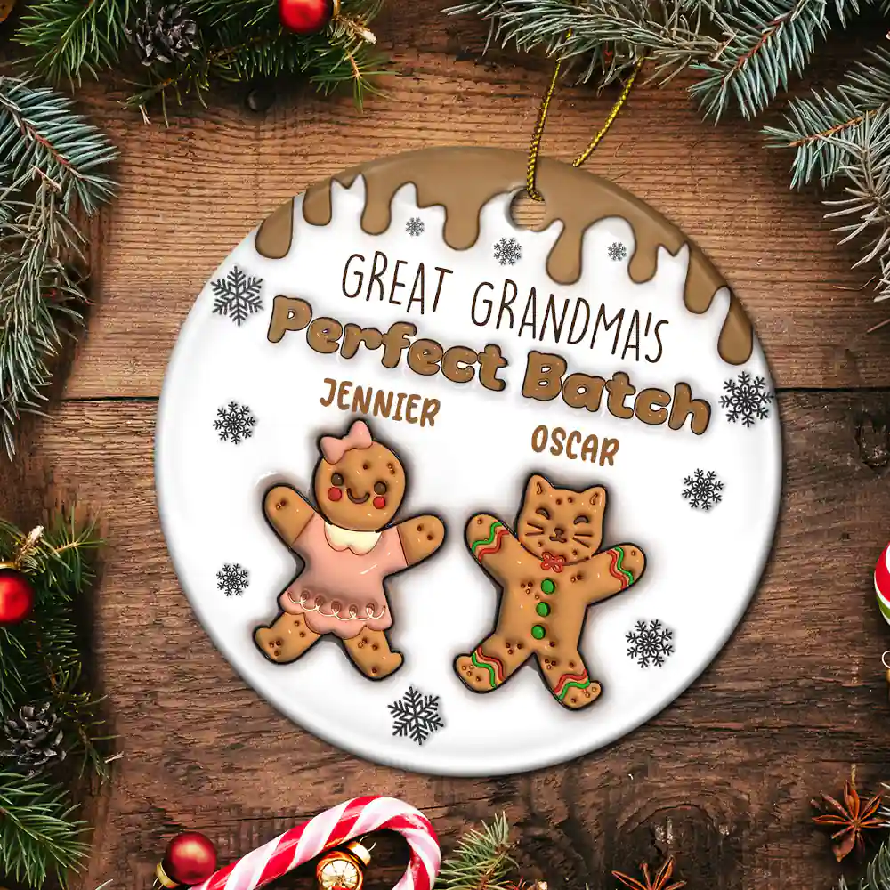 Gingerbread Grandma Grandpa Perfect Batch - 3D Inflated Effect Printed Ornament, Personalized Circle Ceramic Ornament - Image 5