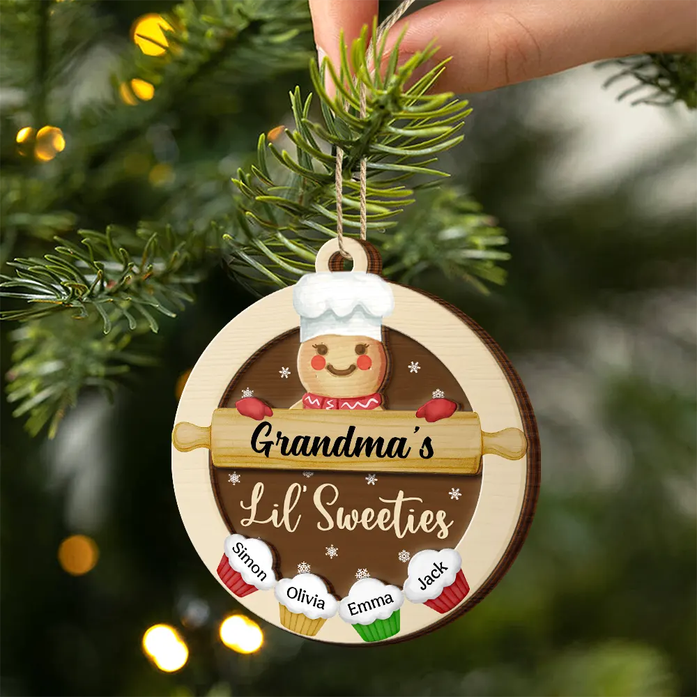 Gingerbread Grandpa Grandma Lil Sweeties - Personalized 2-Layered Wooden Ornament - Image 2